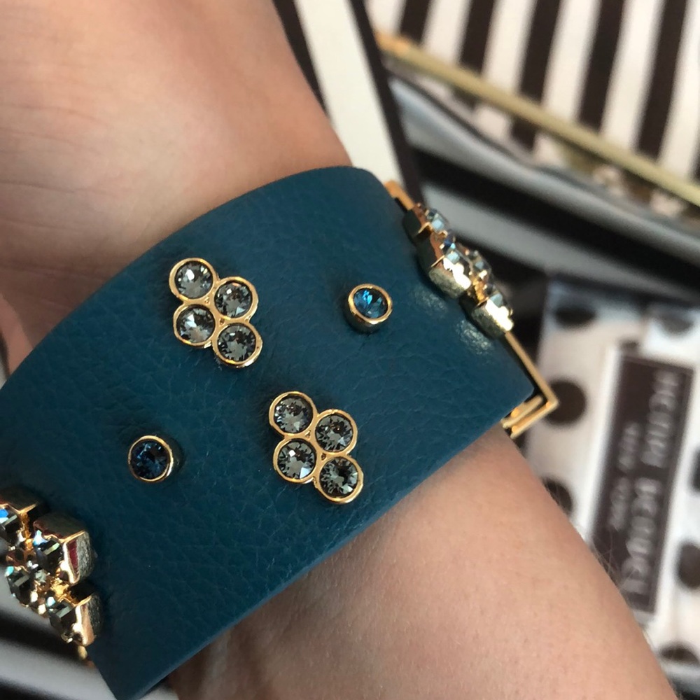 Henri Bendel Crystal Studded Teal Wrap Cuff Bracelet